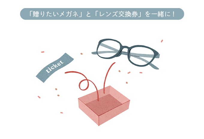 「贈りたいメガネ」と「レンズ交換券」を一緒に! 